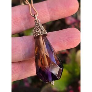 Vintage Art Nouveau Gold over Sterling Silver Ametrine Pendant Toggle Necklace